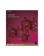 LED cadeaudoosjes metaal, set van 3, kerstrood