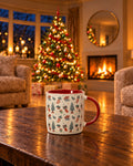 Mok porselein rond, crèmewit met kerstrood