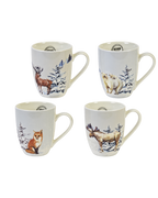 Mokken porselein met winterdieren, set van 4, crèmewit