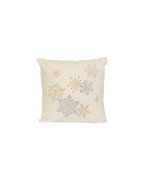 Kussen met borduursel, sneeuwvlokken, wit met goud en zilver
