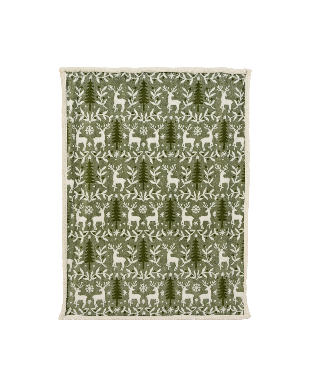 Plaid teddy met rendier en boom, lichtgroen