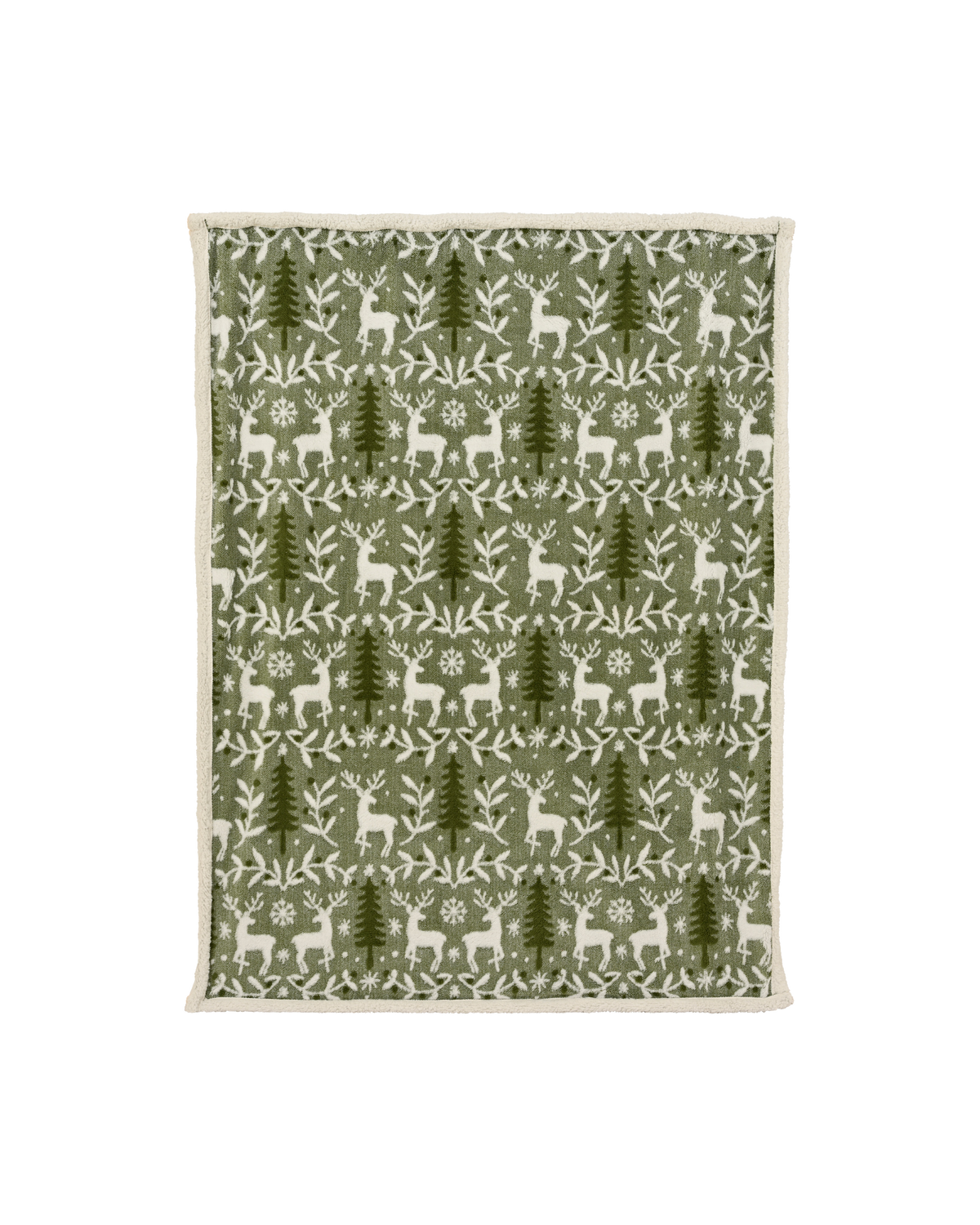 Plaid teddy met rendier en boom, lichtgroen
