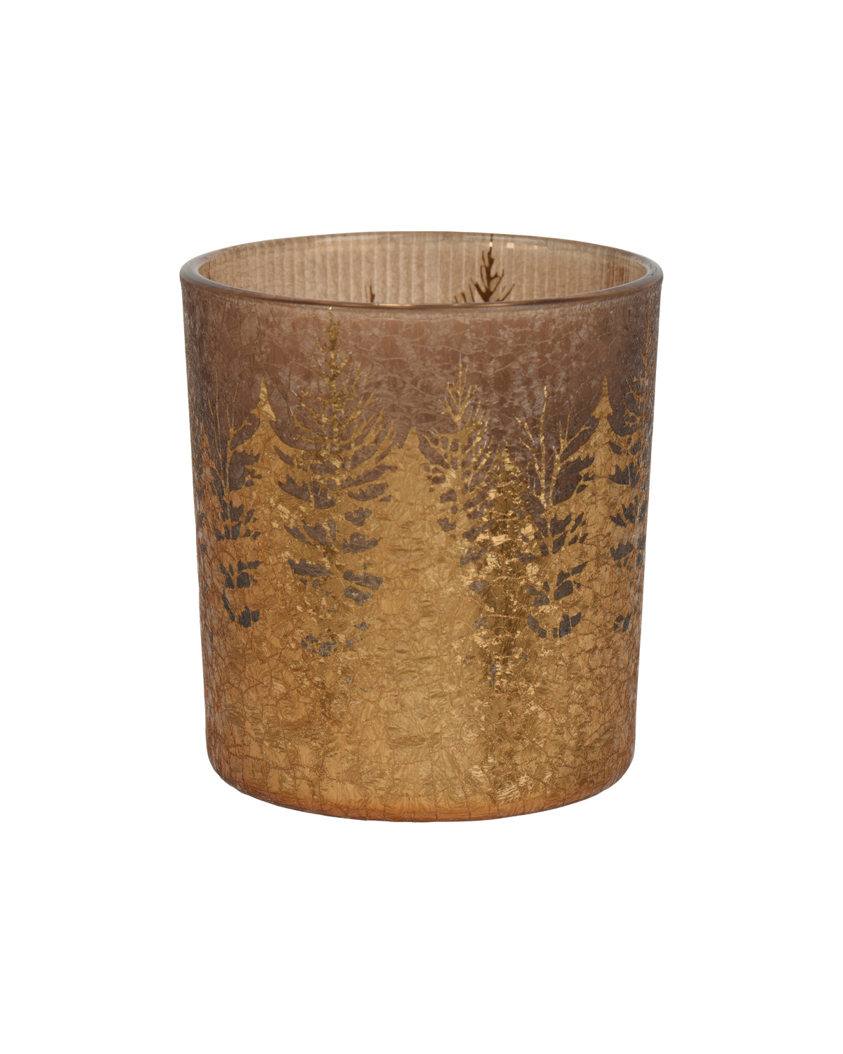 Theelichthouder glas met boom, bruin met goud