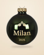 Gepersonaliseerde kerstbal met naam, dennengroen met goud